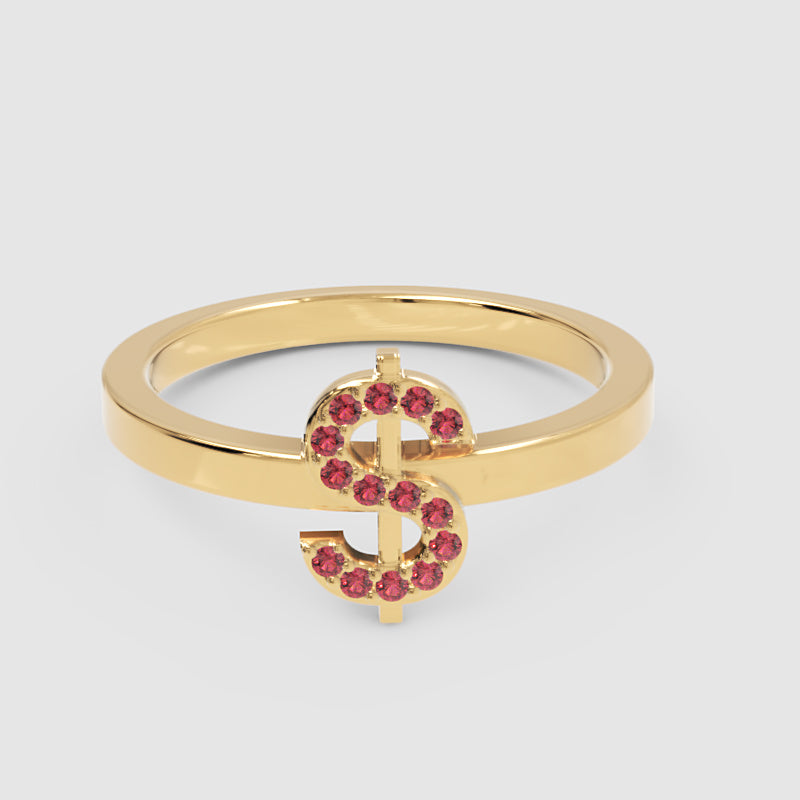 Ruby Dollar Sign Statement Ring Rose Tone Finish
