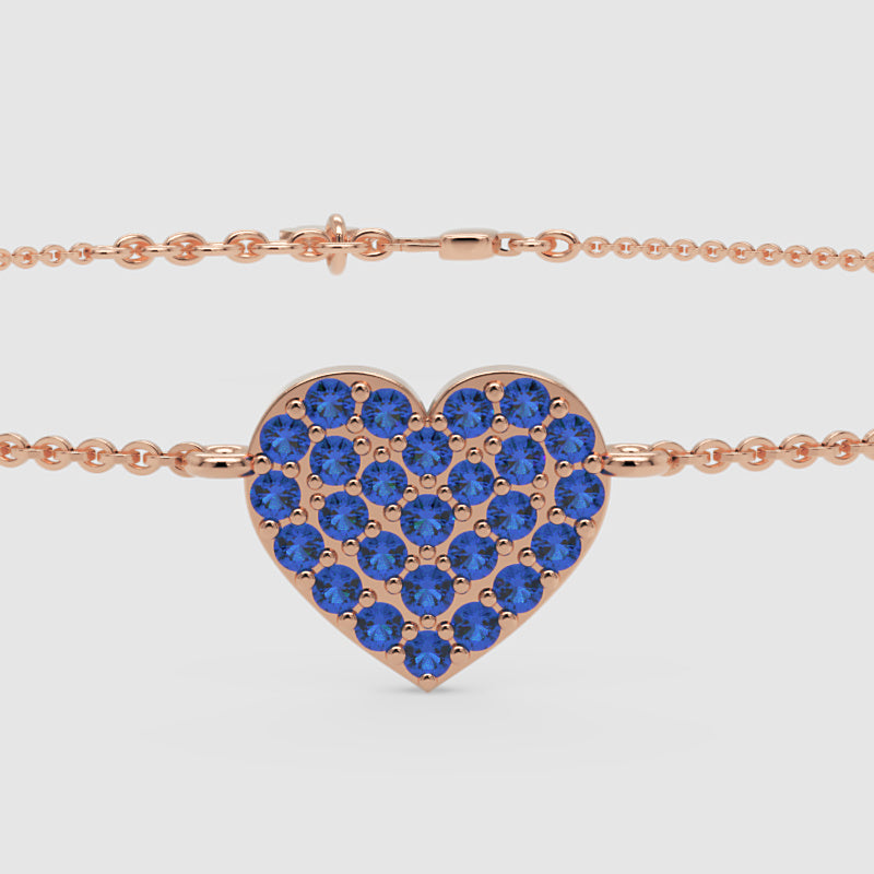 Blue Sapphire Pav Heart Bracelet - Six