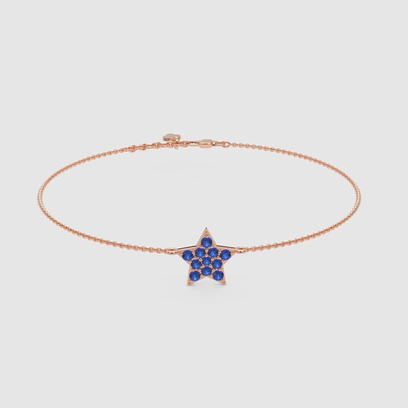 Blue Sapphire Star Pendant Bracelet With Chain Link Design - Six