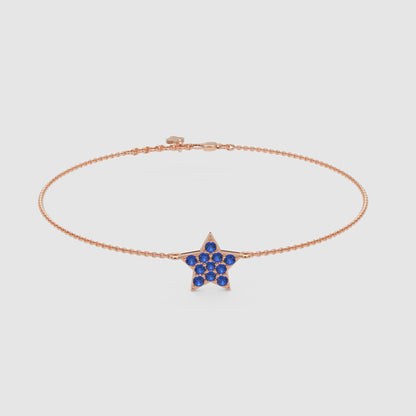 Blue Sapphire Star Pendant Bracelet With Chain Link Design - Six