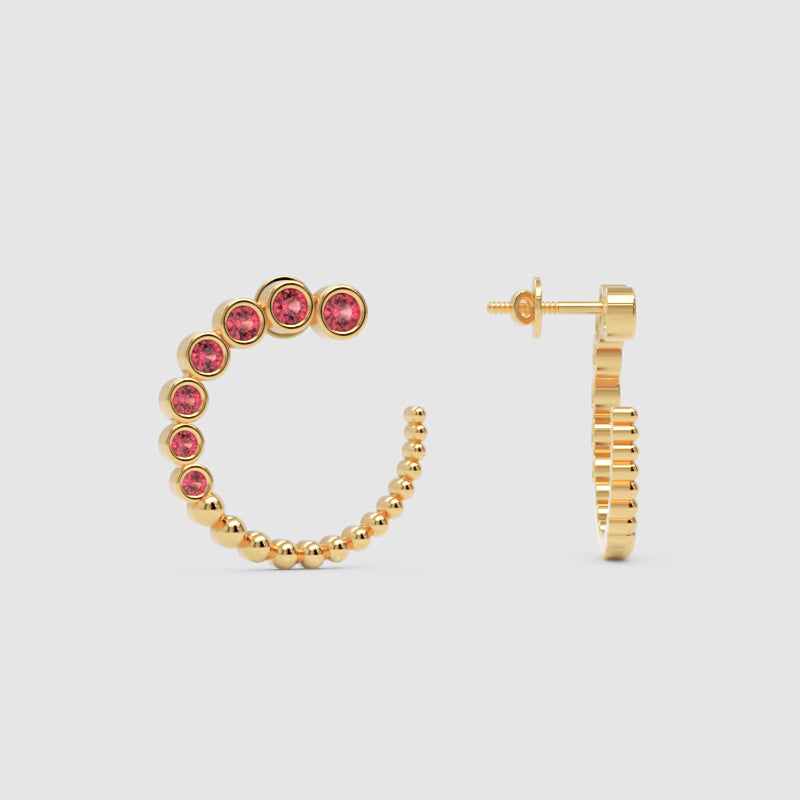 Pink Tourmaline Beaded Circle Hoop Earrings - Six