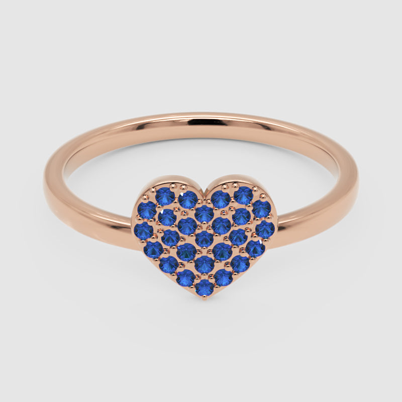 Blue Sapphire Pav Heart Ring - Six
