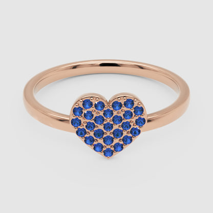 Blue Sapphire Pav Heart Ring - Six