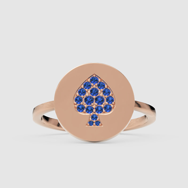 Blue Sapphire Spade Disc Signet Ring - Six