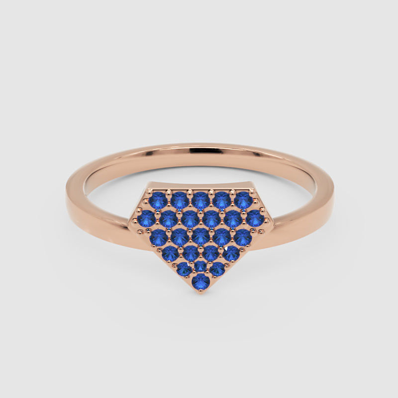 Blue Sapphire Pav Triangle Cluster Ring - Six