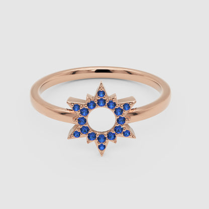 Blue Sapphire Starburst Halo Ring - Six