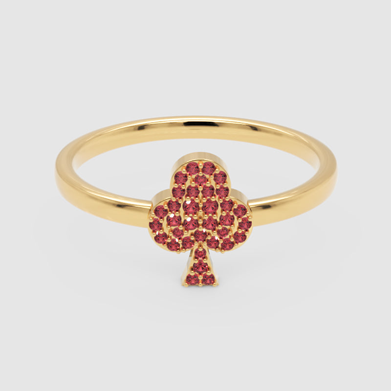 Ruby Clover Charm Stackable Ring - Seven