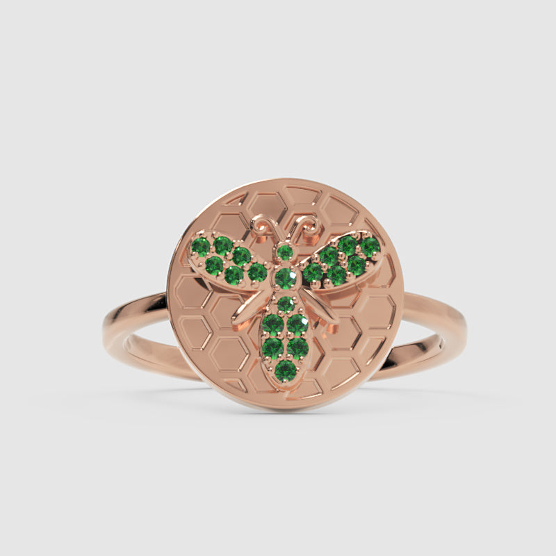 Emerald Bee Honeycomb Disc Ring - Six