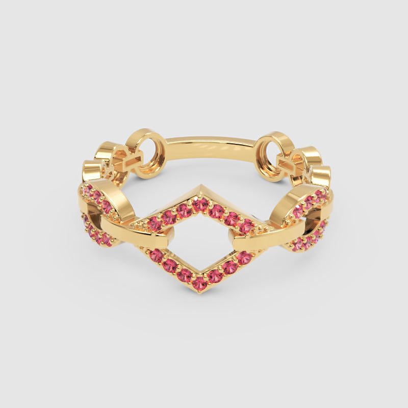 Modern Ruby Chevron Ring | Rose Gold Double V Chain Link Statement Jewellery | Jebij - Six