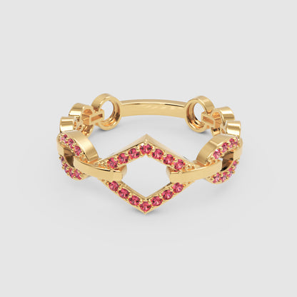 Modern Ruby Chevron Ring | Rose Gold Double V Chain Link Statement Jewellery | Jebij - Six