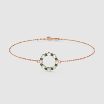 Emerald And Diamond Circle Bracelet With Delicate Chain - Six