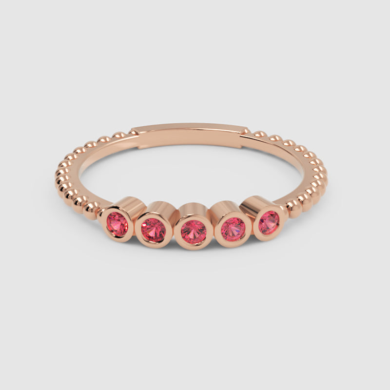 Lab-Grown Ruby Bezel Half Band Ring In White Gold – Minimal 5 Stone Stackable Ring | Jebij - Six