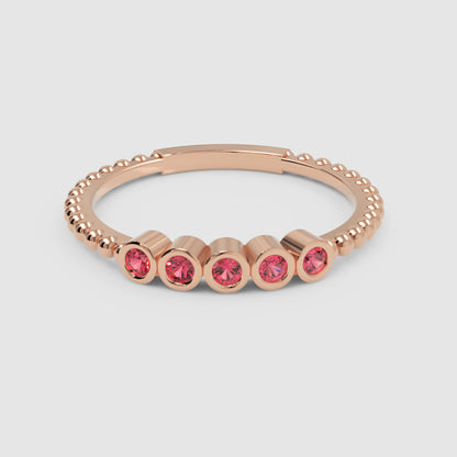 Lab-Grown Ruby Bezel Half Band Ring In White Gold – Minimal 5 Stone Stackable Ring | Jebij - Six