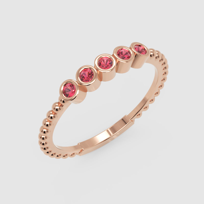 Lab-Grown Ruby Bezel Half Band Ring In White Gold – Minimal 5 Stone Stackable Ring | Jebij - Seven
