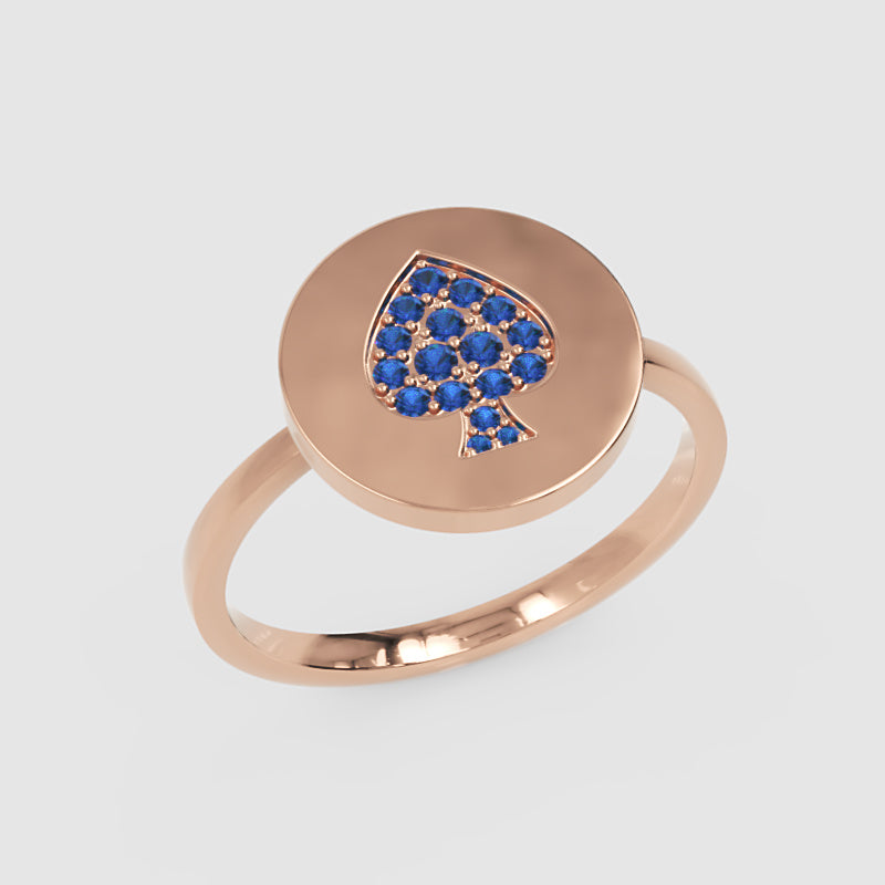 Blue Sapphire Spade Disc Signet Ring - Seven