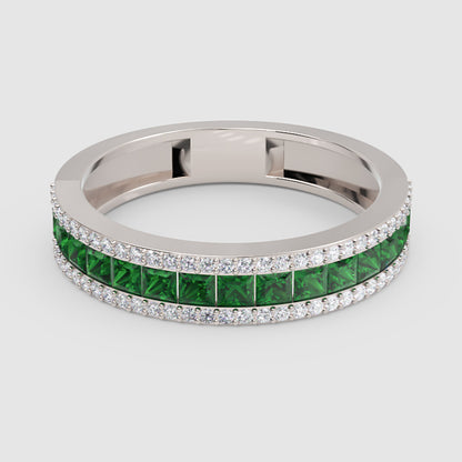 Princess Cut Emerald And Diamond Channel Set Band Ring - Seven