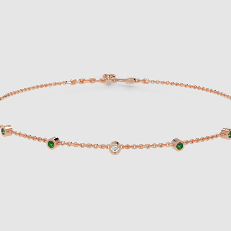 Delicate Emerald And Diamond Station Anklet Bracelet - Seven