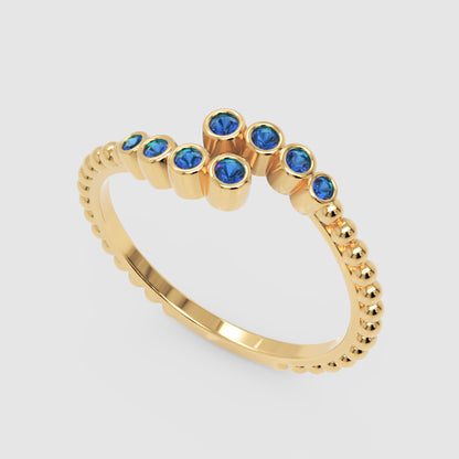 Blue Sapphire Beaded Open Wrap Ring Rose Tone - Seven