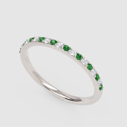 Emerald And Diamond Alternating Stackable Band Ring - Seven
