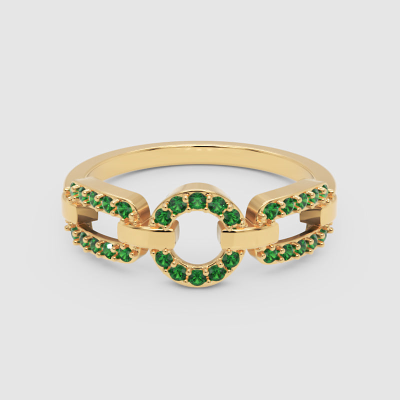 Emerald Circular Link Ring In Rose Gold | Double Pave Interlocking Chain Luxury Statement Ring For Women | Jebij - Four