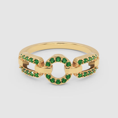 Emerald Circular Link Ring In Rose Gold | Double Pave Interlocking Chain Luxury Statement Ring For Women | Jebij - Four