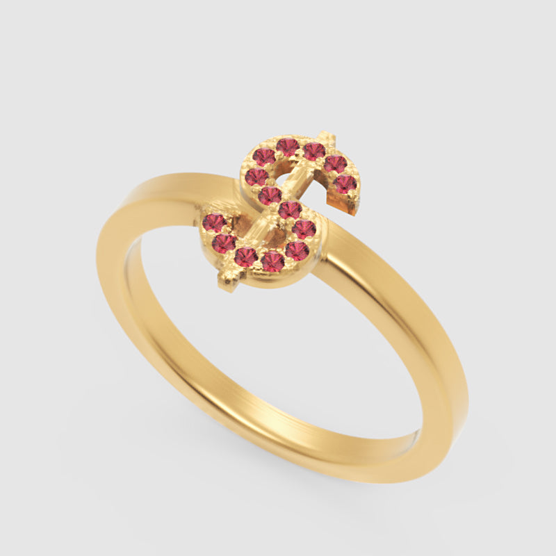 Ruby Dollar Sign Statement Ring Rose Tone Finish