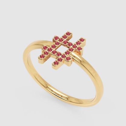 Ruby Hashtag Symbol Ring In Rose Tone - Six
