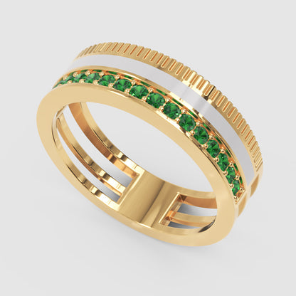 Yellow Gold Emerald Band Ring with White Enamel Center – Customizable Luxury Statement Ring | Jebij