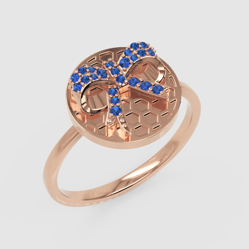Blue Sapphire Cross Honeycomb Disc Ring - Seven