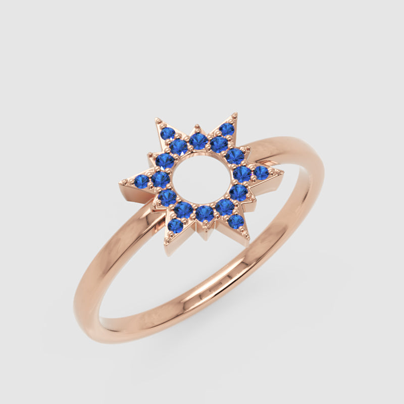 Blue Sapphire Starburst Halo Ring - Seven