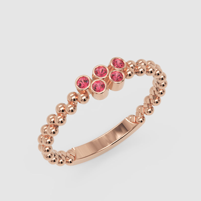 Lab-Grown Ruby Cluster Ring In White Gold – Minimal Beaded Band Stackable Ring | Jebij - Seven