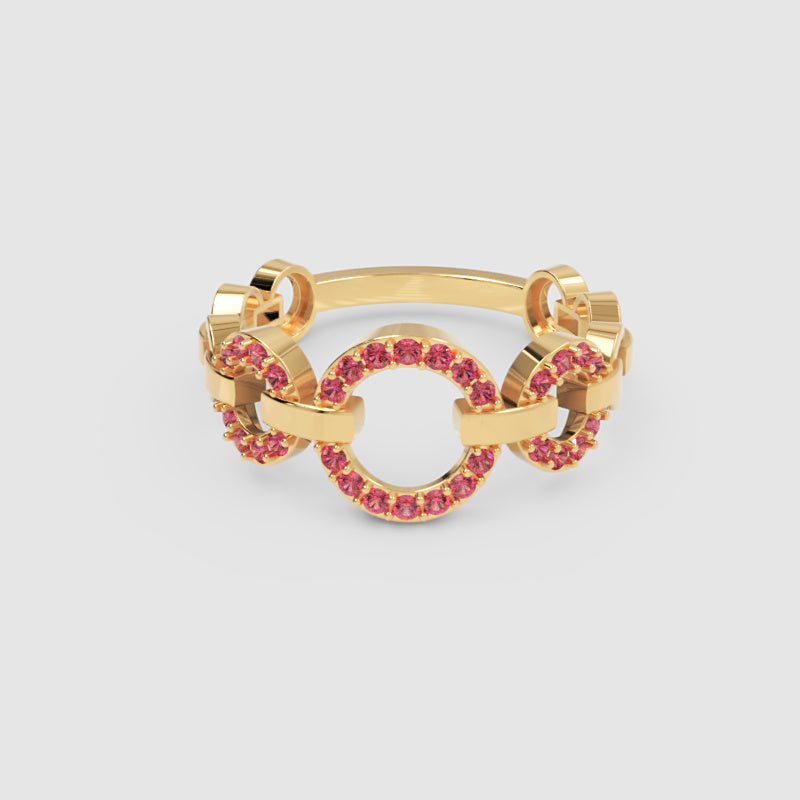 Ruby Multi-Link Circular Ring In Rose Gold | Double Pave Interlocking Chain Romantic Statement Luxury Ring For Women | Jebij - Four