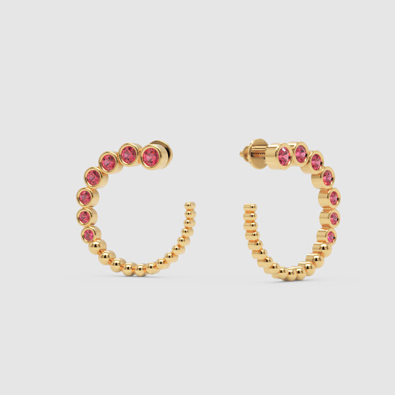 Pink Tourmaline Beaded Circle Hoop Earrings - Seven