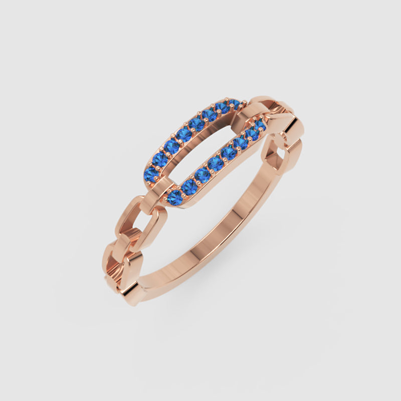 Lab-Grown Blue Sapphire Interlocking Link Ring In White Gold | Modern Chain Style Statement Ring For Women | Jebij - Seven
