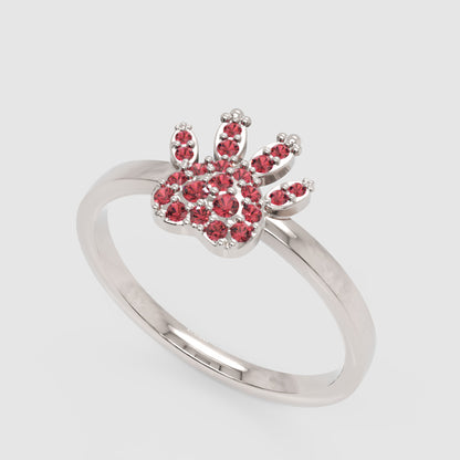 Rose Paw Print Ring With Red Crystals - Seven