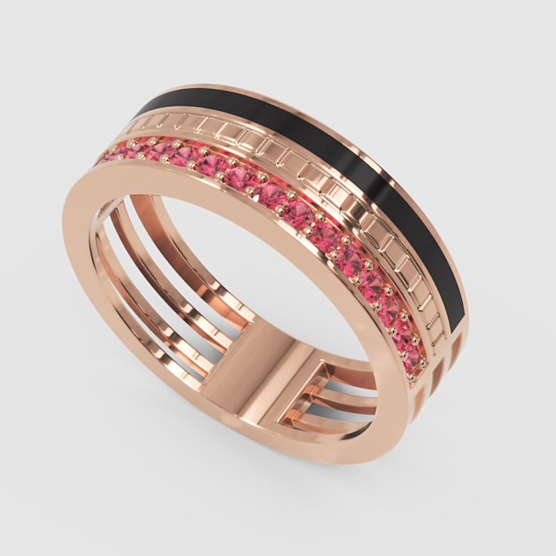 Gold Ruby Band Ring 6Mm With Black Enamel – Bold Statement Luxury Ring | Jebij - Seven