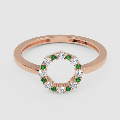 Emerald And Diamond Open Circle Ring - Eight