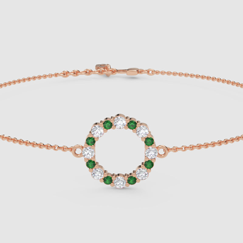 Emerald And Diamond Circle Bracelet With Delicate Chain - Seven