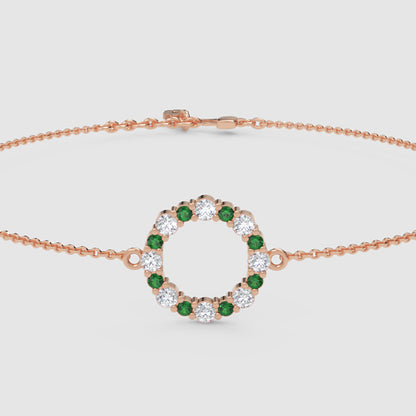 Emerald And Diamond Circle Bracelet With Delicate Chain - Seven