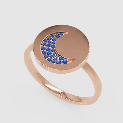 Blue Sapphire Crescent Moon Disc Ring - Seven