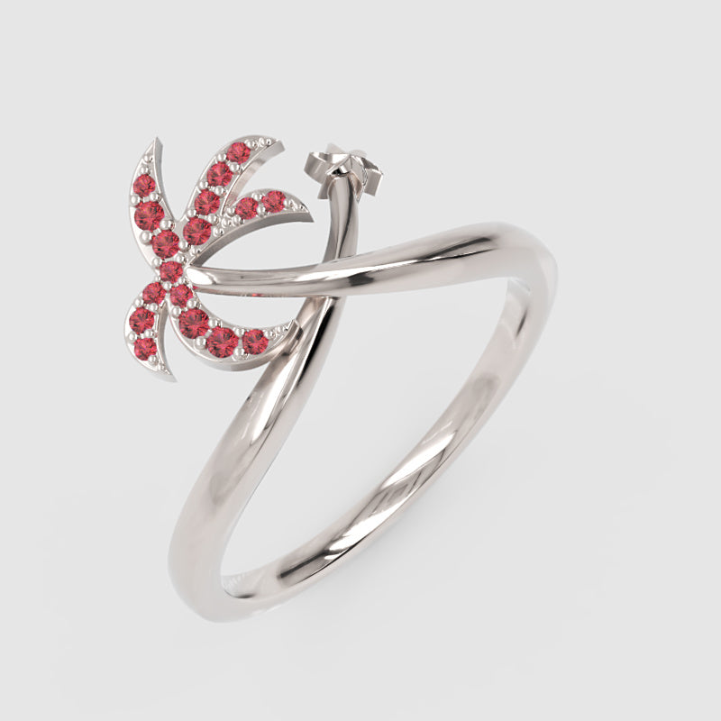 Red Stone Star & Crescent Moon Ring In Pink Gold - Seven
