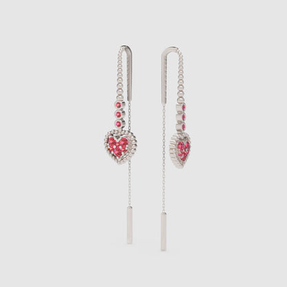 Ruby Heart Threader Earrings with Bar Drop