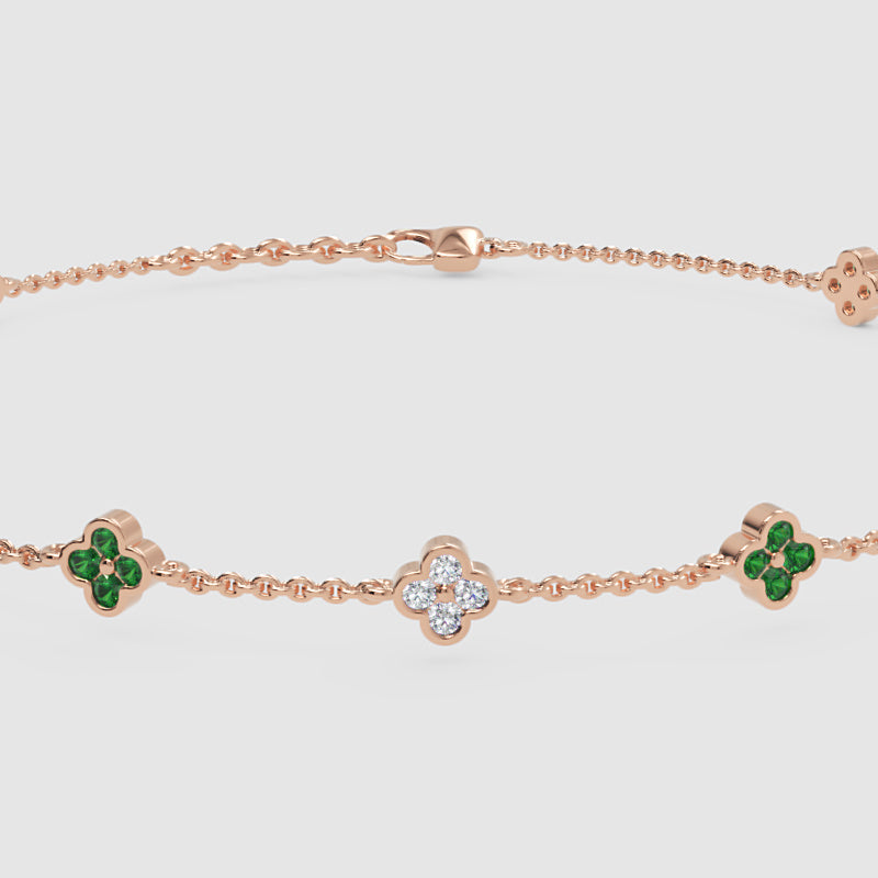 Emerald And Diamond Clover Station Bracelet - Seven