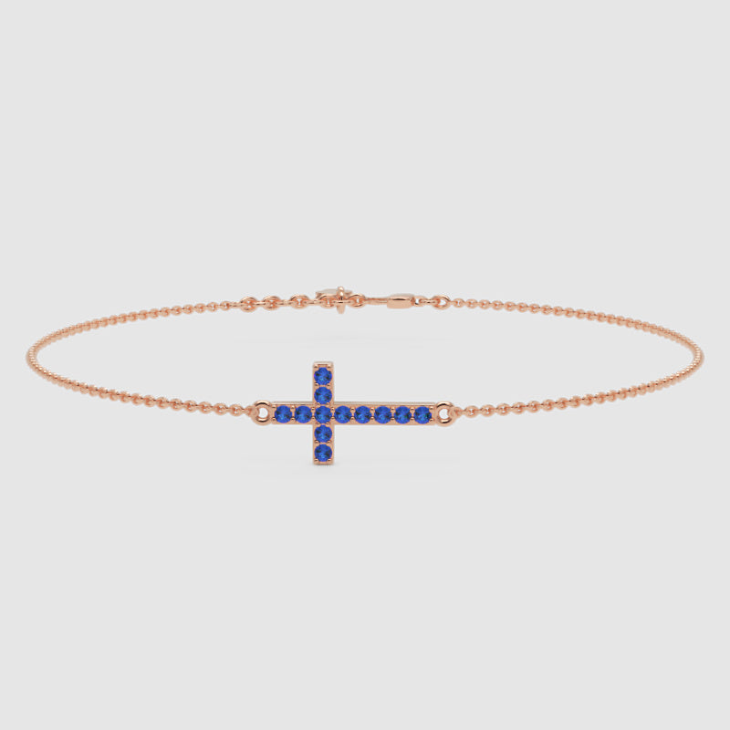 Blue Sapphire Cross Pendant Bracelet With Chain - Seven