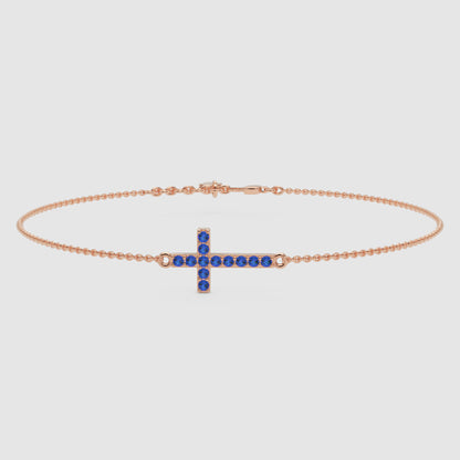 Blue Sapphire Cross Pendant Bracelet With Chain - Seven