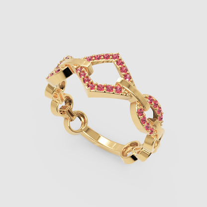 Modern Ruby Chevron Ring | Rose Gold Double V Chain Link Statement Jewellery | Jebij - Seven
