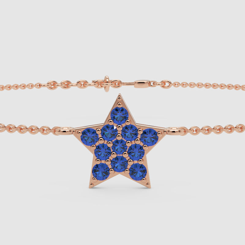 Blue Sapphire Star Pendant Bracelet With Chain Link Design - Seven