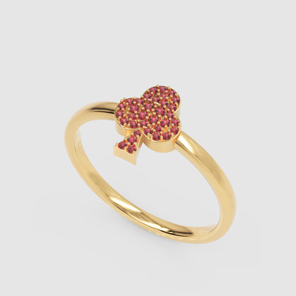 Ruby Clover Charm Stackable Ring - Eight
