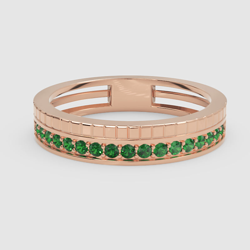 Emerald Pav Eternity Band Ring With Textured Detail - Five