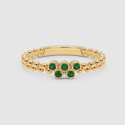 Green Stone Cluster Ring in Yellow Gold – Beaded Stackable Ring | Jebij